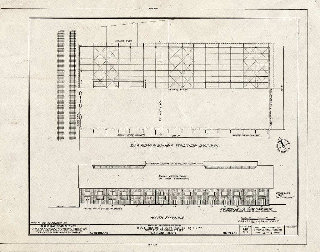 Blueprint HAER MD,1-CUMB,2B- (Sheet 2 of 6) - Baltimore & Ohio Railroad, Bolt & Forge Shop, Spring Street, Cumberland, Allegany County, MD