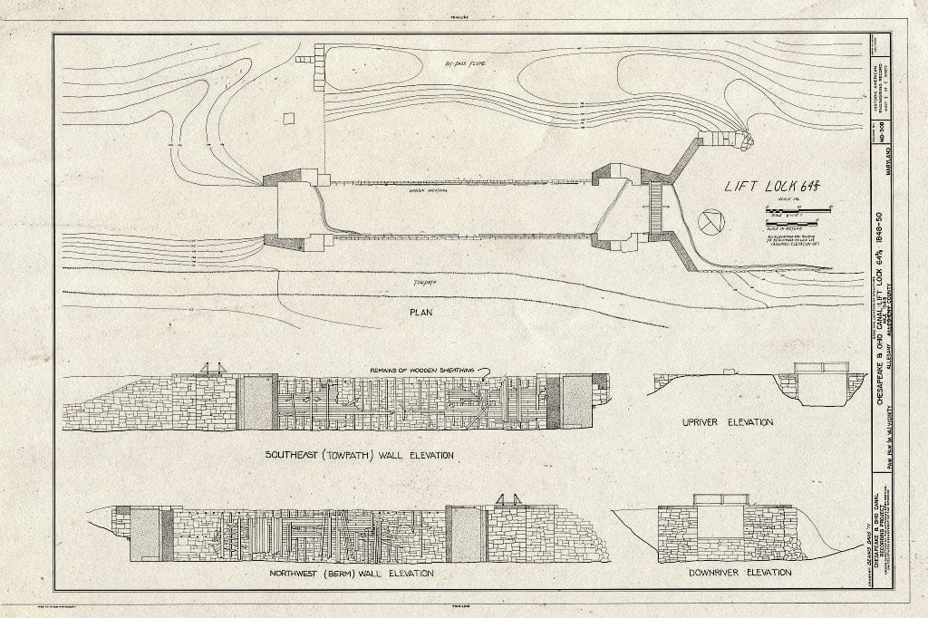 Blueprint HAER MD,1-PAW.V,1B- (Sheet 1 of 1) - Chesapeake & Ohio Canal, Lock No. 64 2/3, State Route 51 Vicinity, Town Creek, Allegany County, MD