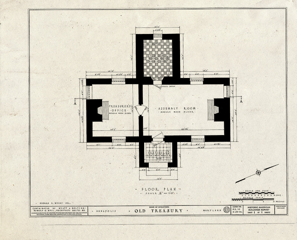 Blueprint HABS MD,2-Anna,37- (Sheet 1 of 7) - Old Treasury Building, State Circle, Annapolis, Anne Arundel County, MD