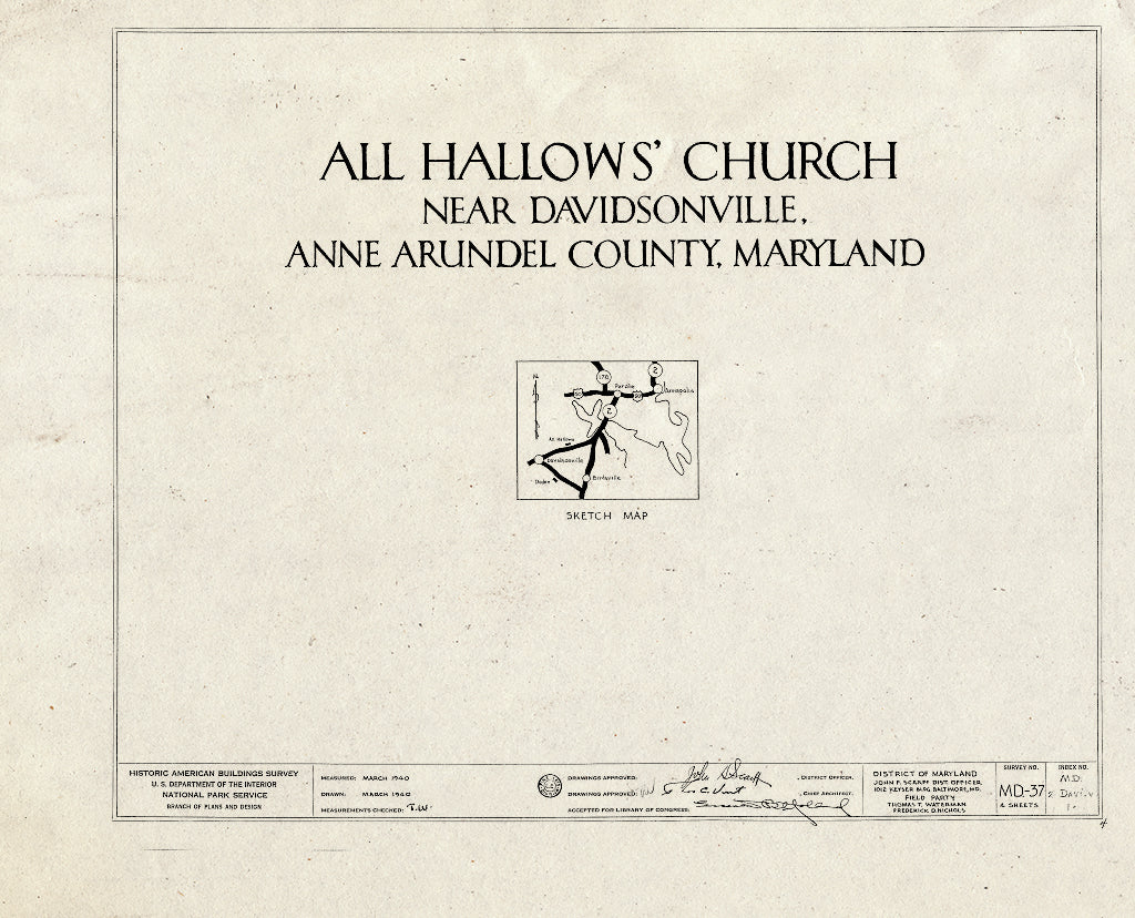 Blueprint HABS MD,2-Davi.V,1- (Sheet 0 of 4) - All Hallows Church, All Hallows Church Road & State Route 2, Davidsonville, Anne Arundel County, MD