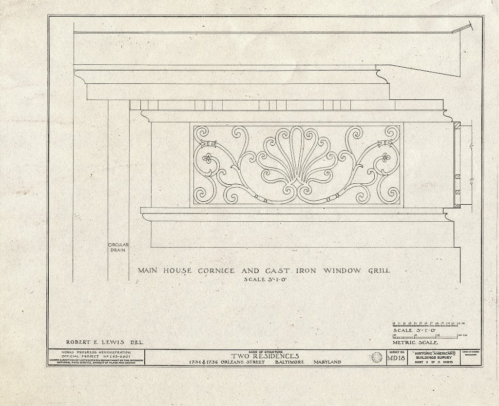 Blueprint HABS MD,4-BALT,21- (Sheet 9 of 9) - 1734-1736 Orleans Street (Double House), Baltimore, Independent City, MD