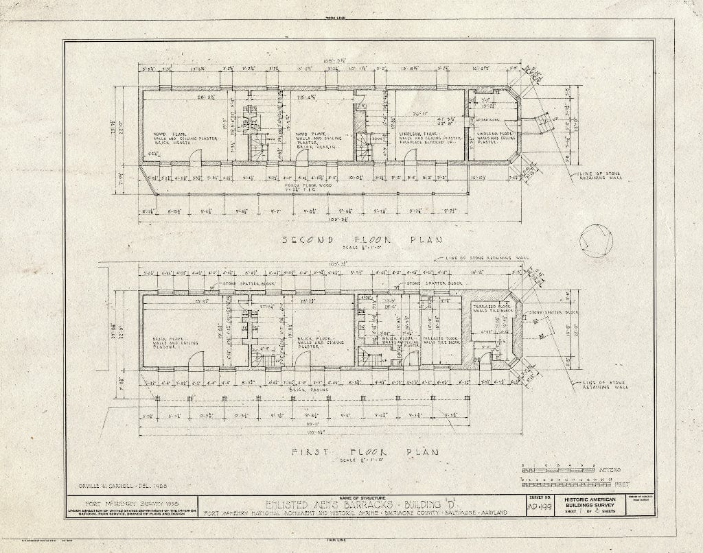 Blueprint HABS MD,4-BALT,5D- (Sheet 1 of 8) - Fort McHenry, Soldiers' Barracks No. 1, East Fort Avenue at Whetstone Point, Baltimore, Independent City, MD