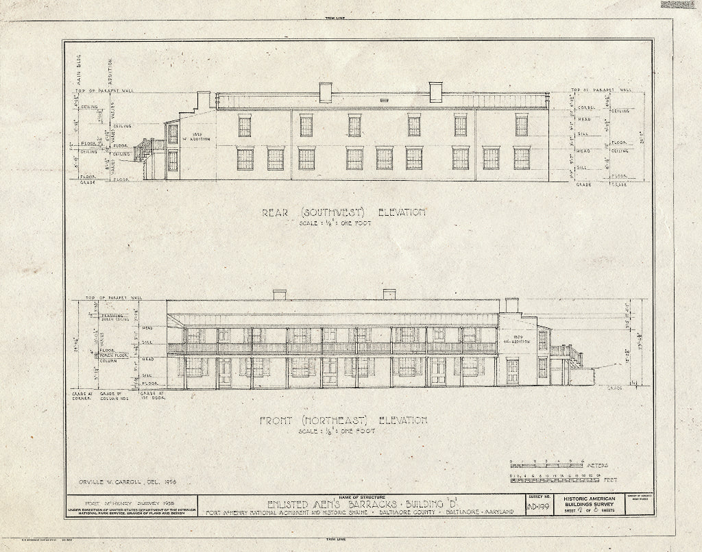Blueprint HABS MD,4-BALT,5D- (Sheet 2 of 8) - Fort McHenry, Soldiers' Barracks No. 1, East Fort Avenue at Whetstone Point, Baltimore, Independent City, MD