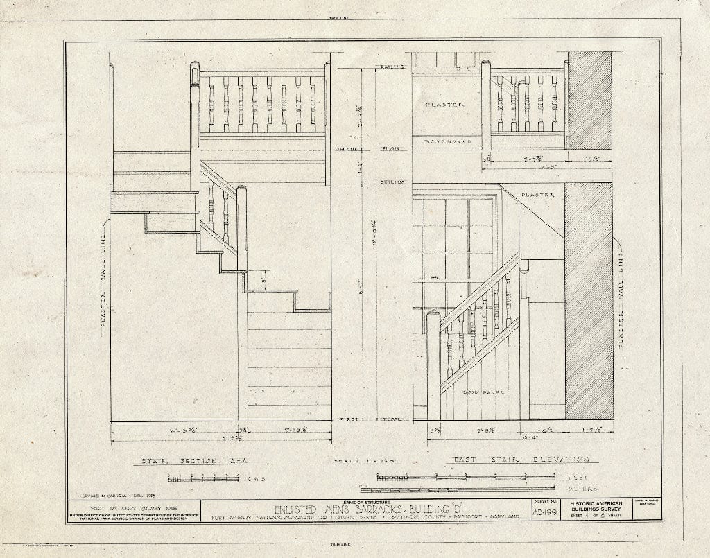 Blueprint HABS MD,4-BALT,5D- (Sheet 4 of 8) - Fort McHenry, Soldiers' Barracks No. 1, East Fort Avenue at Whetstone Point, Baltimore, Independent City, MD