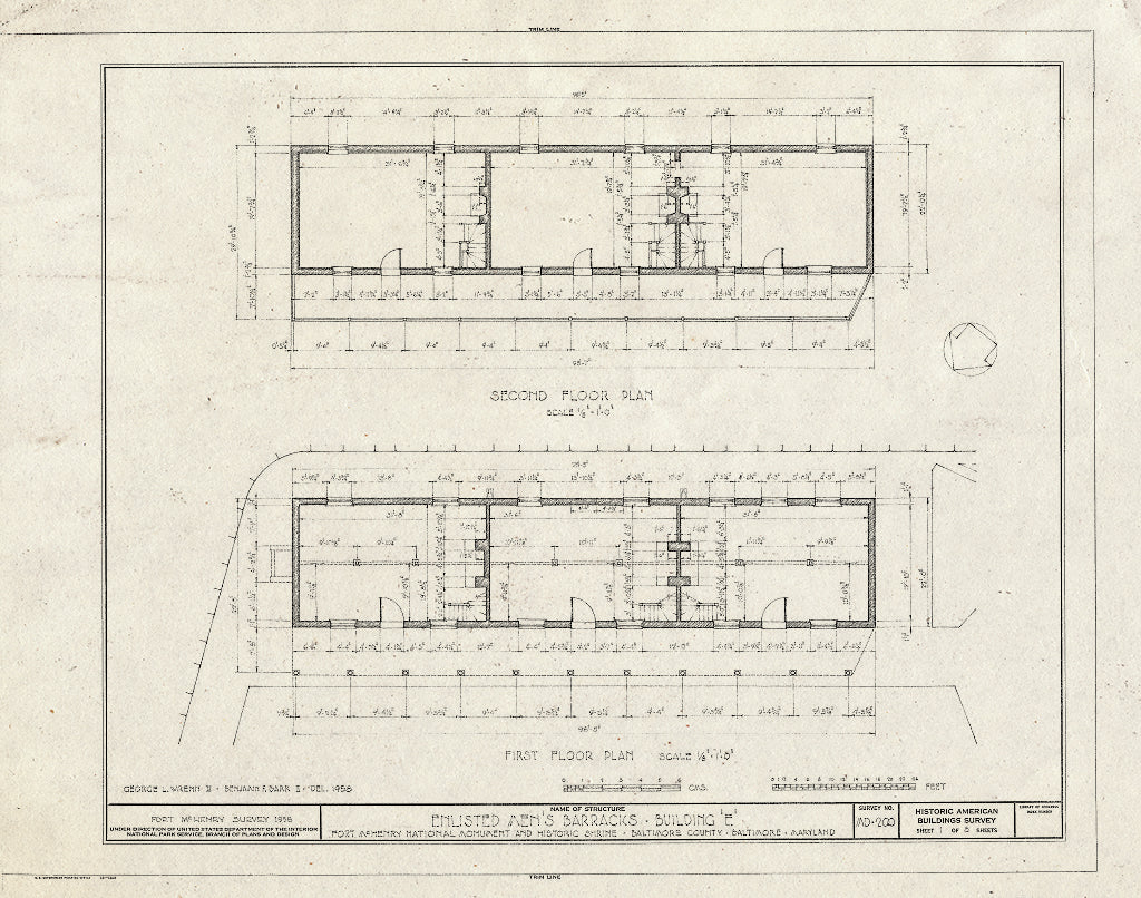 Blueprint HABS MD,4-BALT,5E- (Sheet 1 of 8) - Fort McHenry, Soldiers' Barracks No. 2, East Fort Avenue at Whetstone Point, Baltimore, Independent City, MD