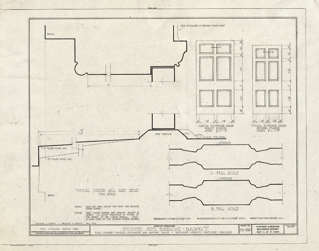 Blueprint HABS MD,4-BALT,5E- (Sheet 6 of 8) - Fort McHenry, Soldiers' Barracks No. 2, East Fort Avenue at Whetstone Point, Baltimore, Independent City, MD