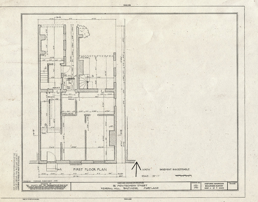 Blueprint HABS MD,4-BALT,78- (Sheet 2 of 9) - 36 Montgomery Street (House), Baltimore, Independent City, MD