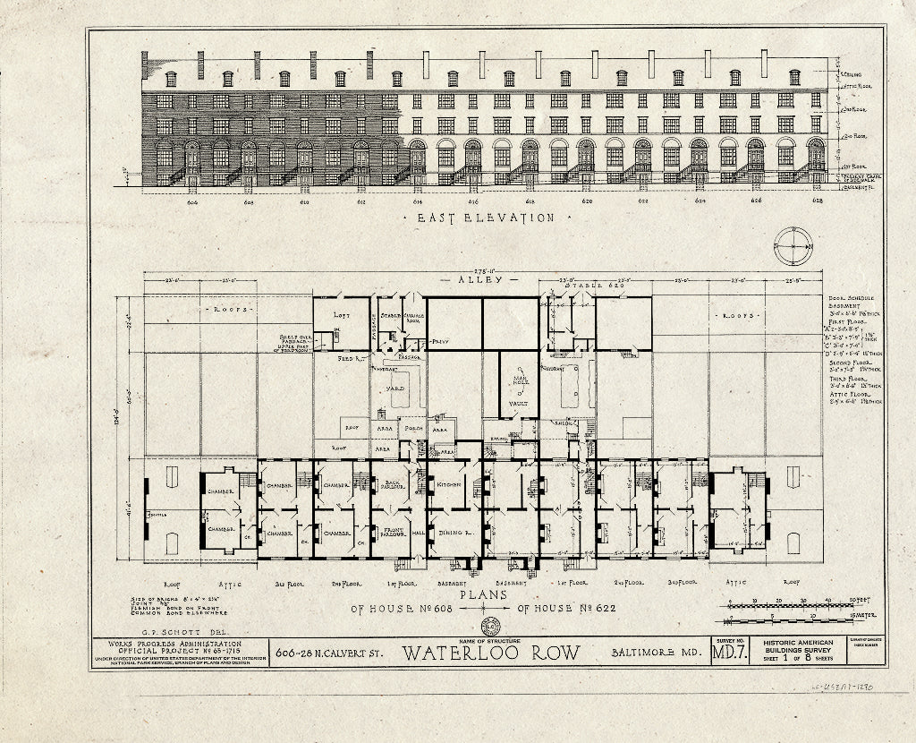 Blueprint HABS MD,4-BALT,16- (Sheet 1 of 8) - Waterloo Row, 606-628 North Calvert Street, Baltimore, Independent City, MD