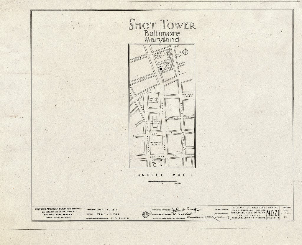 Blueprint HABS MD,4-BALT,22- (Sheet 0 of 2) - Phoenix Shot Tower, Front & Fayette Streets, Baltimore, Independent City, MD