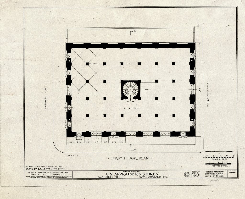 Blueprint HABS MD,4-BALT,12- (Sheet 1 of 6) - Old U.S. Appraisers Stores, Gay & Lombard Streets, Baltimore, Independent City, MD