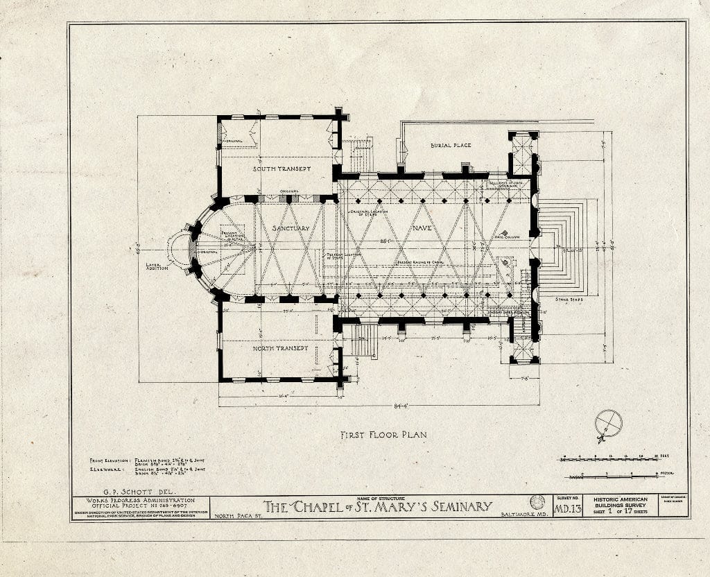 Blueprint HABS MD,4-BALT,18- (Sheet 1 of 17) - St. Mary's Seminary Chapel, North Paca Street & Druid Hill Avenue, Baltimore, Independent City, MD