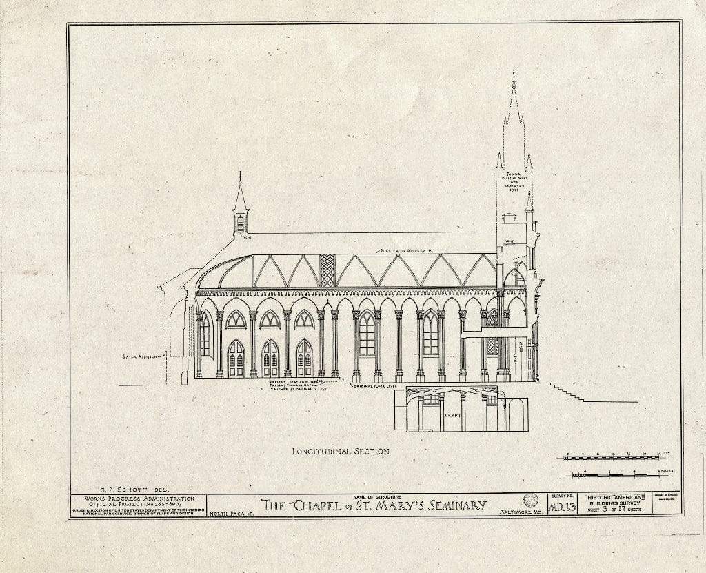 Blueprint HABS MD,4-BALT,18- (Sheet 3 of 17) - St. Mary's Seminary Chapel, North Paca Street & Druid Hill Avenue, Baltimore, Independent City, MD