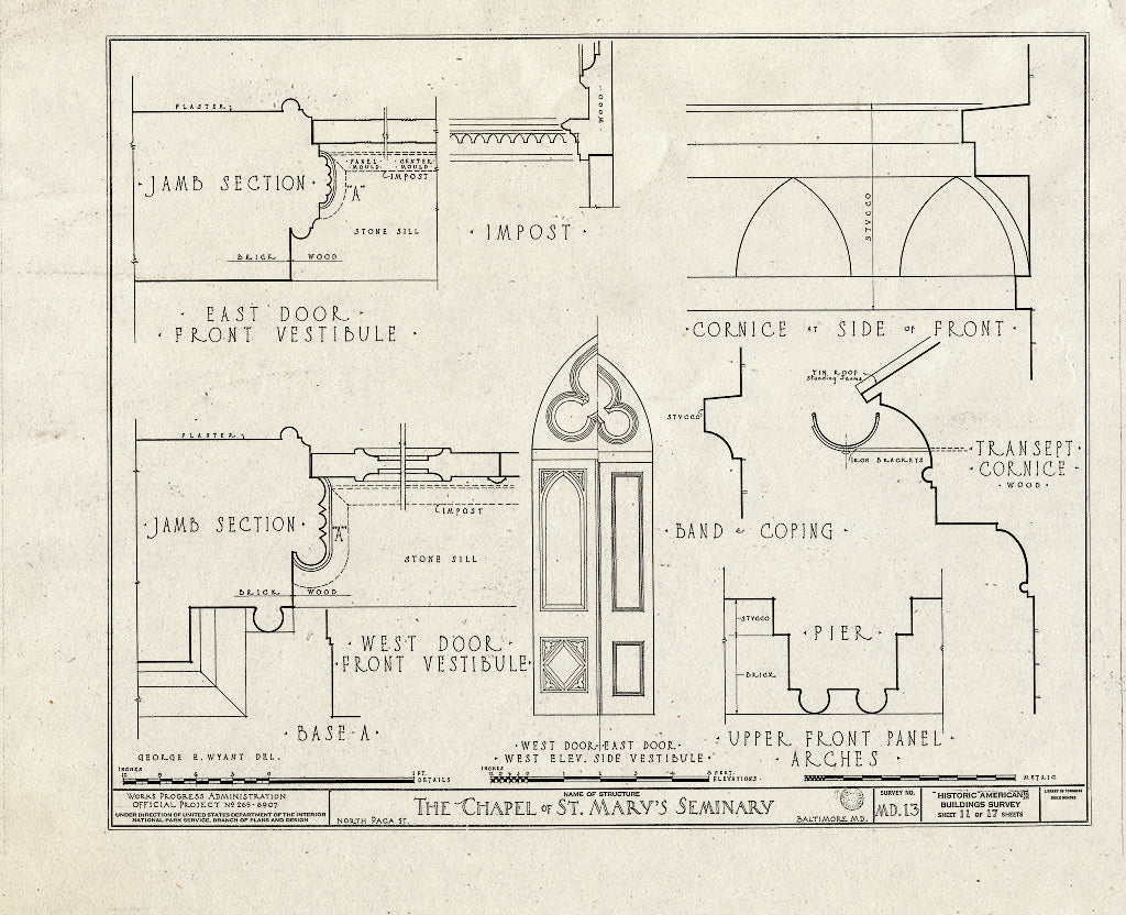 Blueprint HABS MD,4-BALT,18- (Sheet 11 of 17) - St. Mary's Seminary Chapel, North Paca Street & Druid Hill Avenue, Baltimore, Independent City, MD