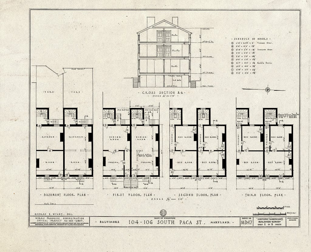 Blueprint HABS MD,4-BALT,20- (Sheet 1 of 5) - 104-106 South Paca Street (Double Houses), Baltimore, Independent City, MD