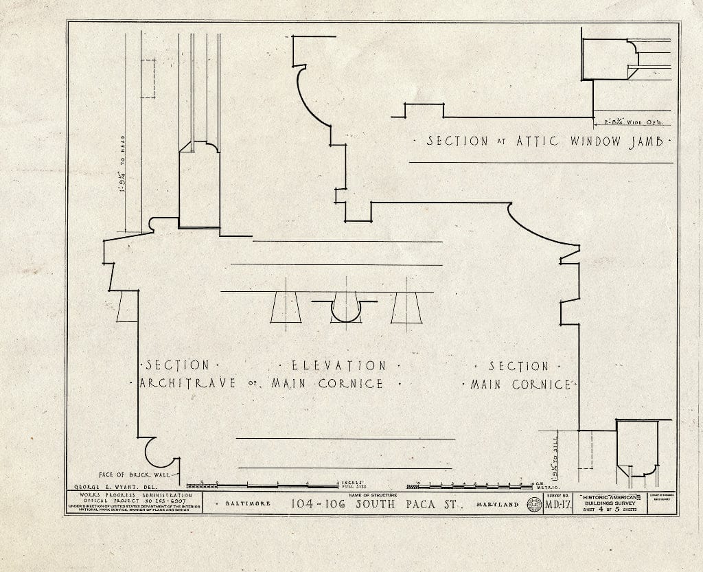 Blueprint HABS MD,4-BALT,20- (Sheet 4 of 5) - 104-106 South Paca Street (Double Houses), Baltimore, Independent City, MD