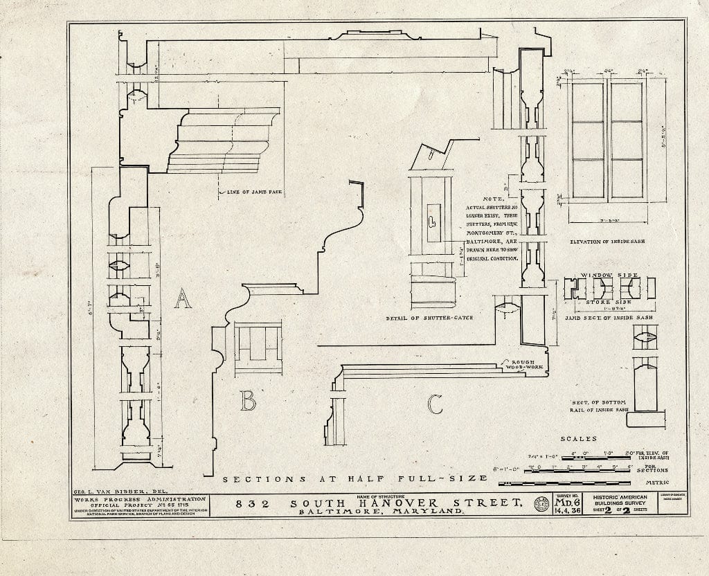 Blueprint HABS MD,4-BALT,15- (Sheet 2 of 2) - 832 South Hanover Street (Store Front), Baltimore, Independent City, MD