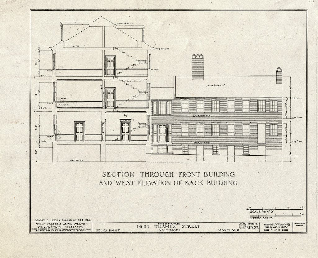 Blueprint HABS MD,4-BALT,23- (Sheet 5 of 11) - 1621 Thames Street (House), Fell's Point, Baltimore, Independent City, MD