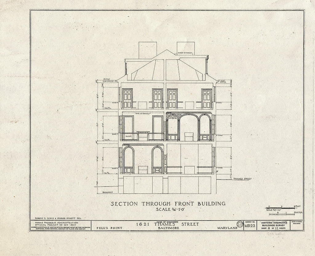 Blueprint HABS MD,4-BALT,23- (Sheet 6 of 11) - 1621 Thames Street (House), Fell's Point, Baltimore, Independent City, MD