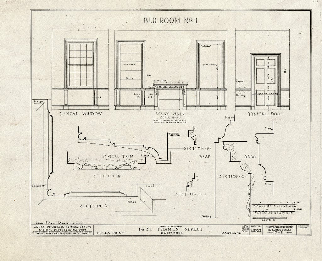 Blueprint HABS MD,4-BALT,23- (Sheet 10 of 11) - 1621 Thames Street (House), Fell's Point, Baltimore, Independent City, MD