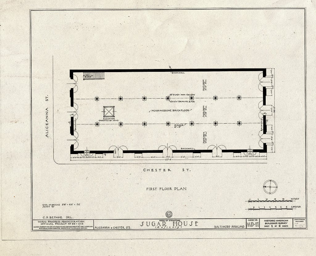 Blueprint HABS MD,4-BALT,17- (Sheet 1 of 6) - Sugar House (Refinery), Aliceanna & Chester Streets, Baltimore, Independent City, MD