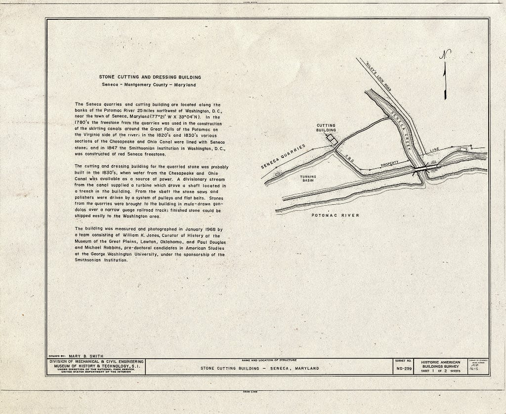 Blueprint HABS MD,16-SENCA.V,3- (Sheet 1 of 2) - Stone Cutting Building, Tschiffeley Mill Road, Seneca, Montgomery County, MD