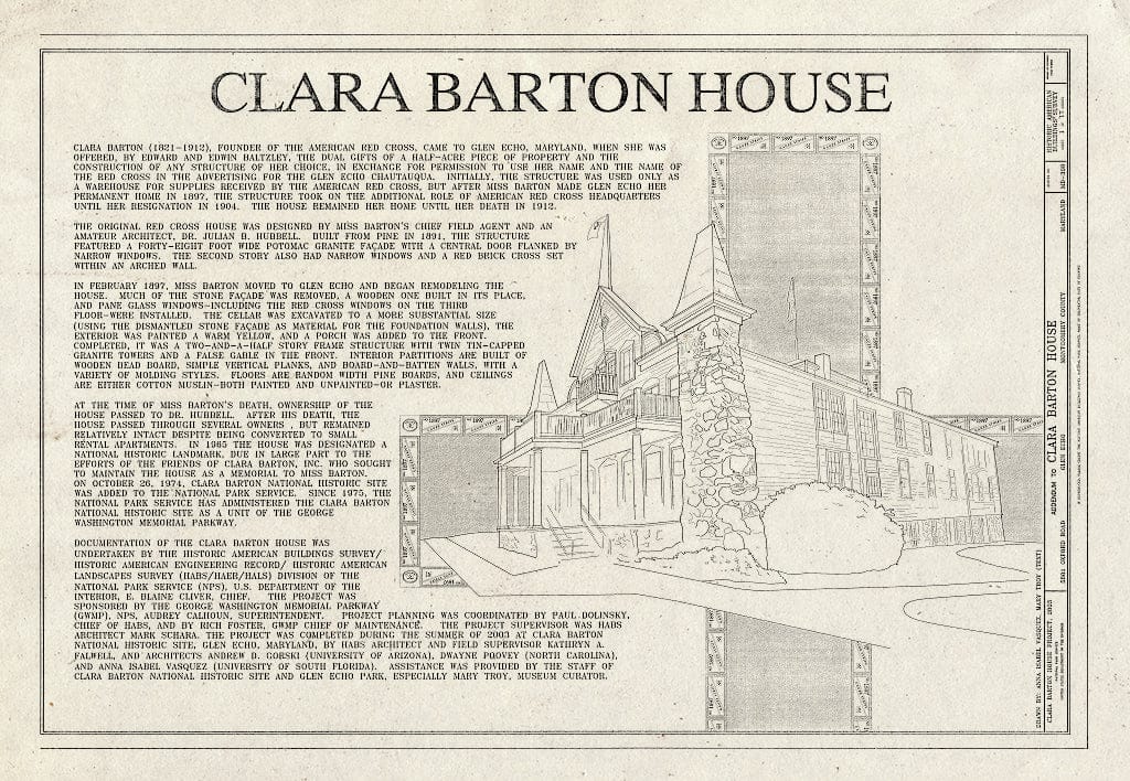 Blueprint HABS MD,16-GLENEC,2- (Sheet 1 of 17) - Clara Barton House, 5801 Oxford Road, George Washington Memorial Parkway, Glen Echo, Montgomery County, MD