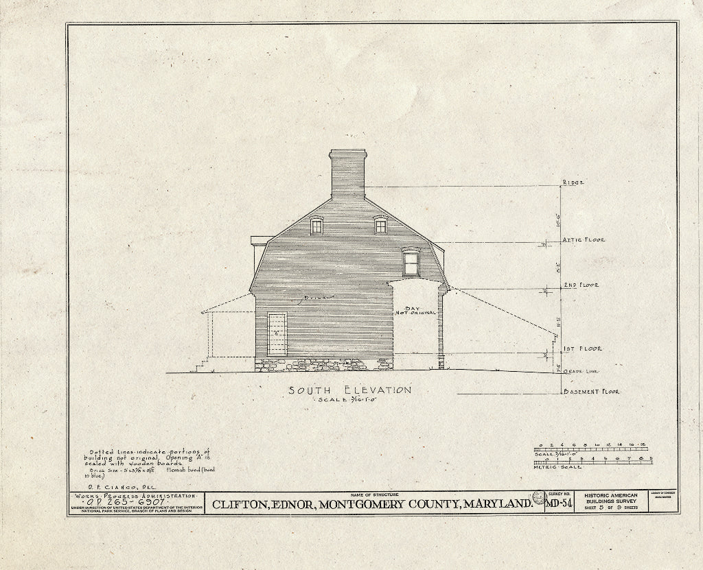 Blueprint HABS MD,16-EDNO,1- (Sheet 5 of 9) - Clifton, 17107 New Hampshire Avenue, Ednor, Montgomery County, MD
