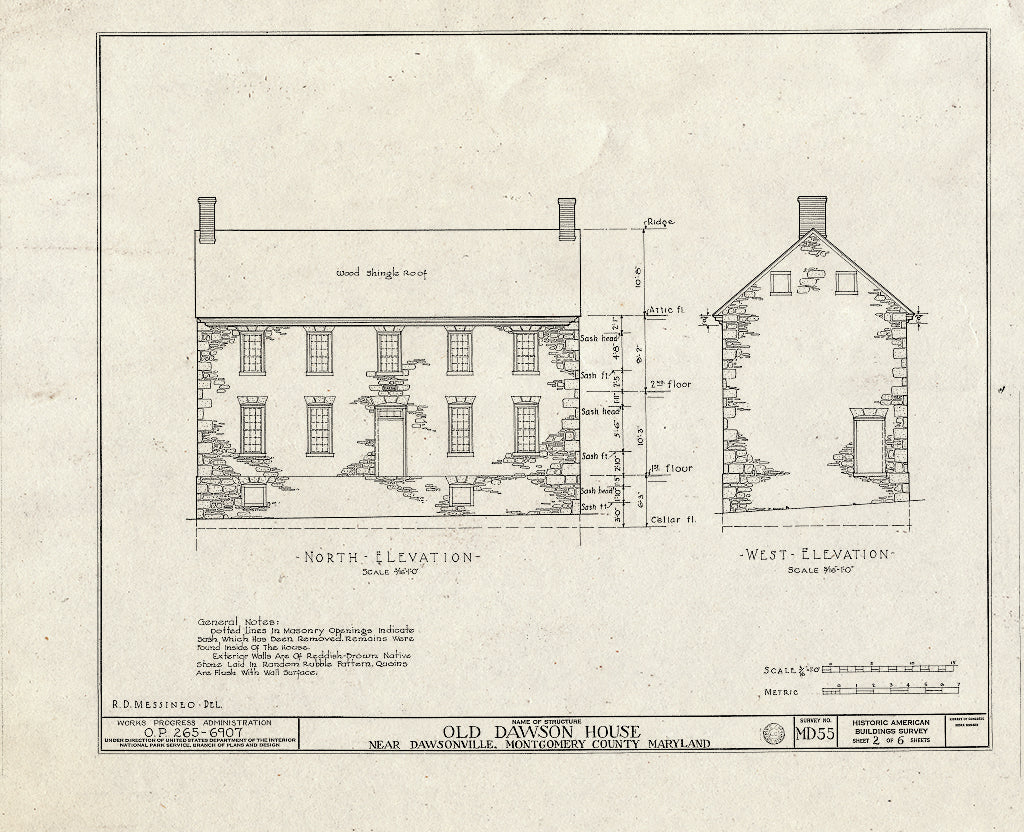 Blueprint HABS MD,16-DAWV.V,1- (Sheet 2 of 6) - Dawson House, 15200 Sugarland Road, Dawsonville, Montgomery County, MD
