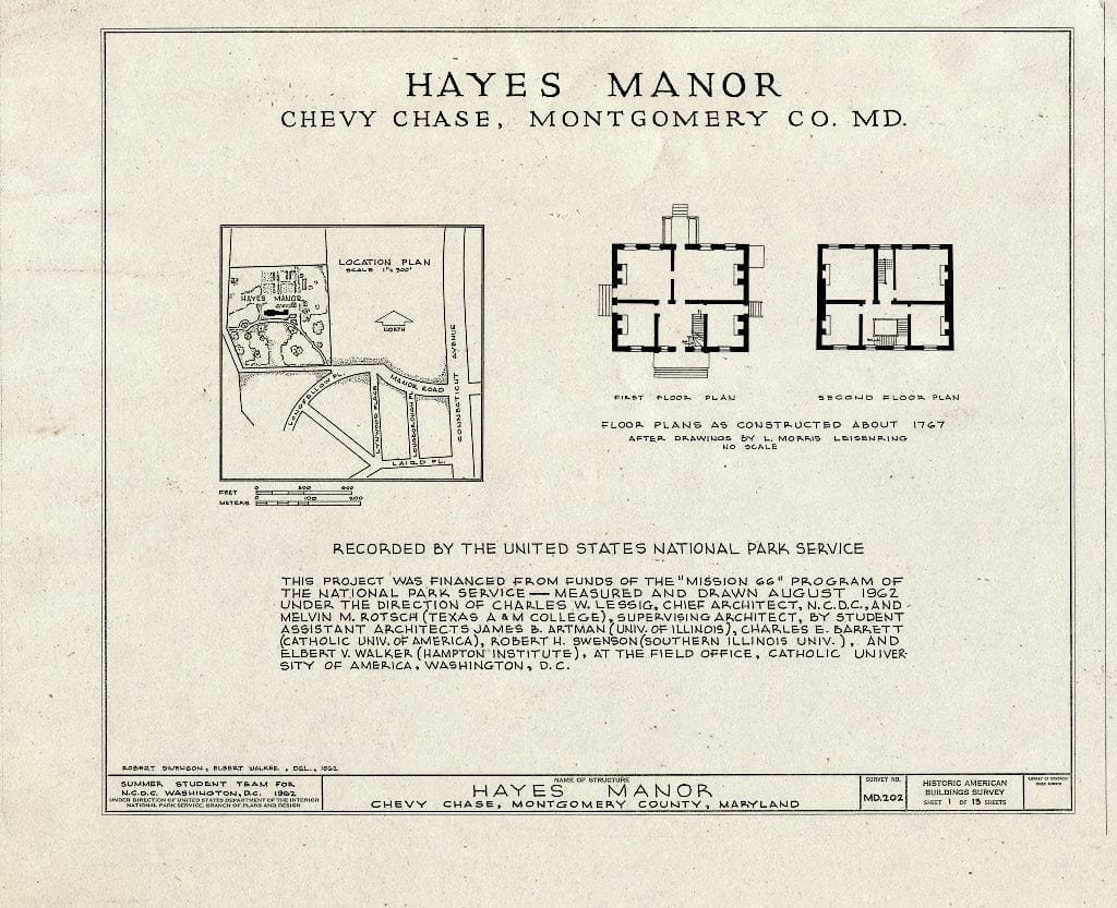 Blueprint HABS MD,16-CHEV,1- (Sheet 1 of 13) - Hayes Manor, 4101 Manor Road, Chevy Chase, Montgomery County, MD