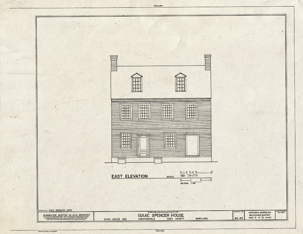 Blueprint HABS MD,15-CHESV,1- (Sheet 5 of 12) - Isaac Spencer House, Morgnec Road (Route 447) & Route 290, Chesterville, Kent County, MD