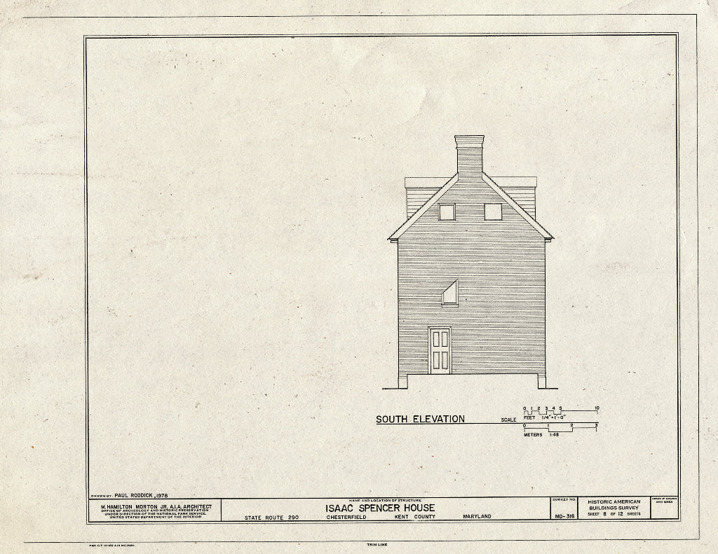Blueprint HABS MD,15-CHESV,1- (Sheet 8 of 12) - Isaac Spencer House, Morgnec Road (Route 447) & Route 290, Chesterville, Kent County, MD