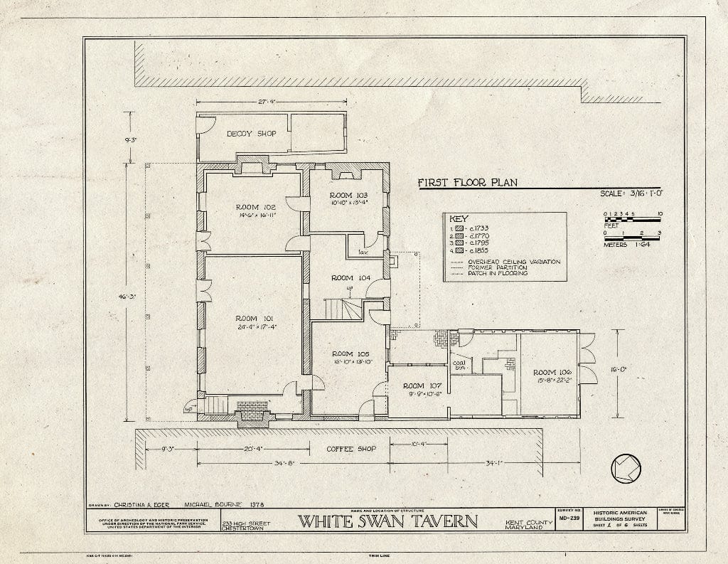 Blueprint HABS MD,15-CHETO,8- (Sheet 1 of 6) - White Swan Tavern, 233 High Street, Chestertown, Kent County, MD