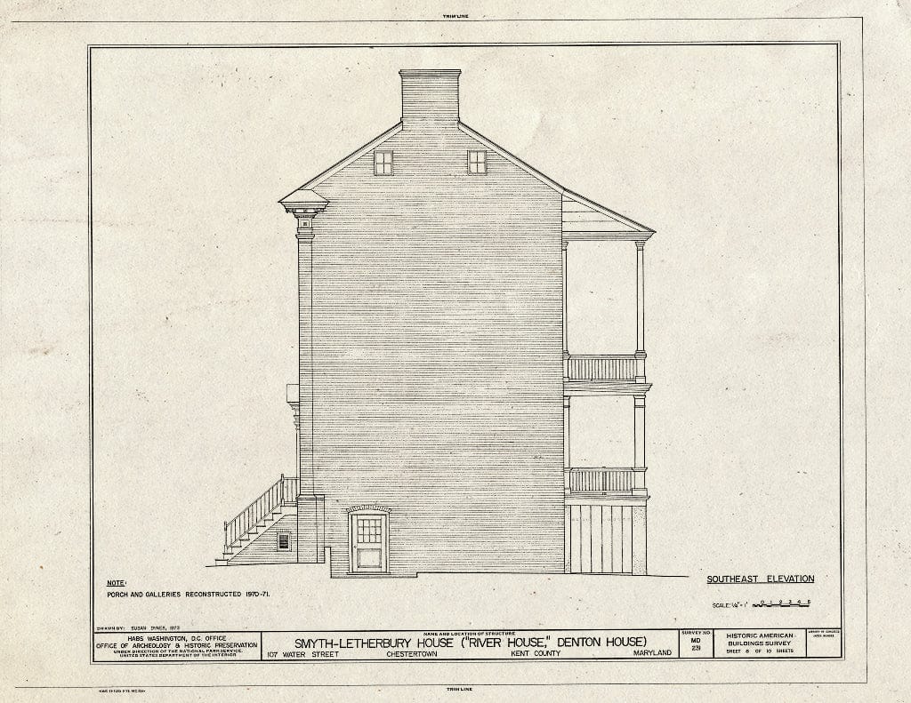Blueprint 8. Southeast Elevation - Smyth-Letherbury House, 107 Water Street, Chestertown, Kent County, MD