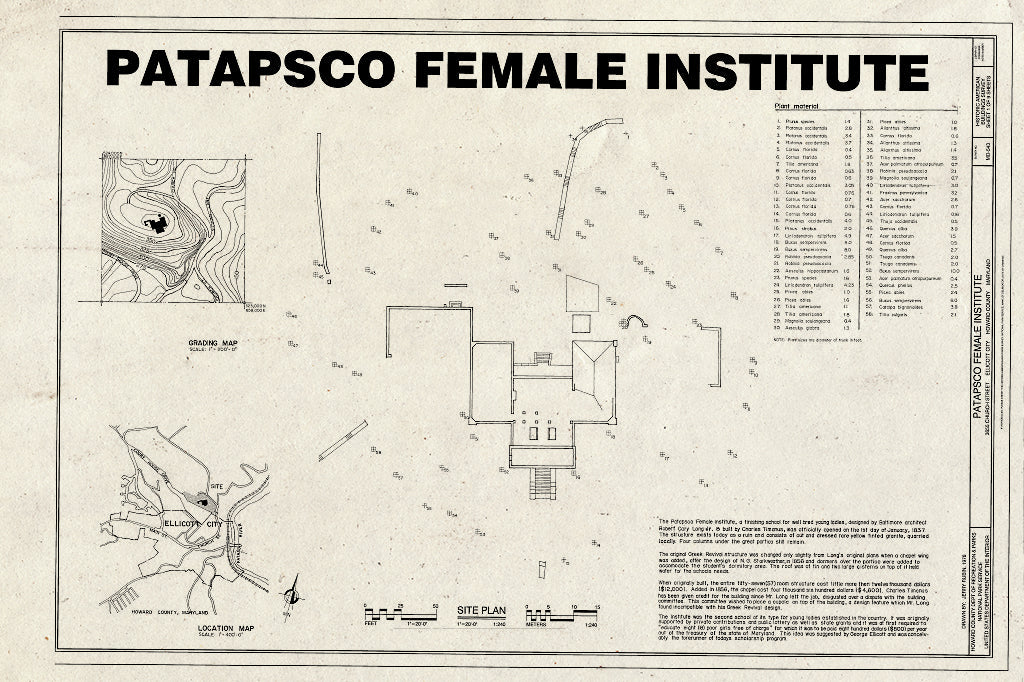Blueprint Site Plan - Patapsco Female Institute, Church Road, Berg Alnwick, Ellicott City, Howard County, MD