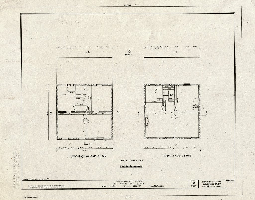Blueprint HABS MD,4-BALT,164- (Sheet 4 of 8) - 812 South Ann Street (House), Baltimore, Independent City, MD