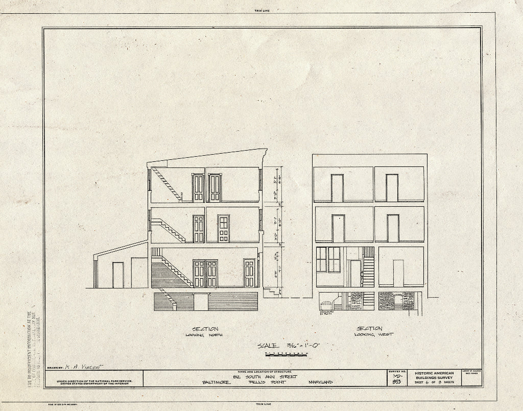 Blueprint HABS MD,4-BALT,164- (Sheet 6 of 8) - 812 South Ann Street (House), Baltimore, Independent City, MD