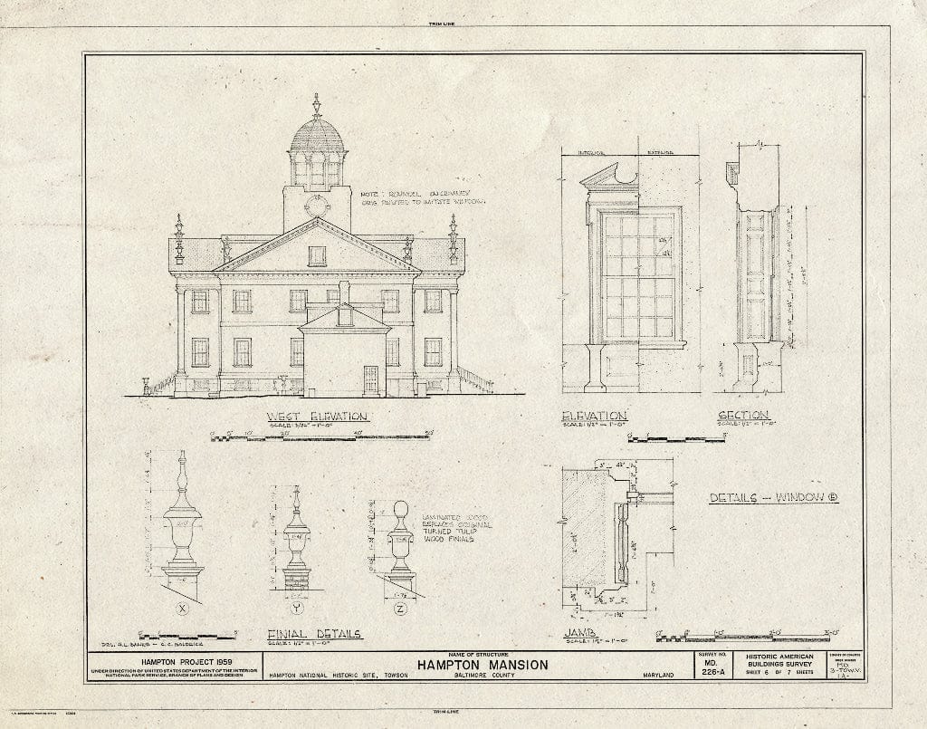 Blueprint HABS MD,3-Tow.V,1A- (Sheet 6 of 7) - Hampton, Mansion, 535 Hampton Lane, Towson, Baltimore County, MD