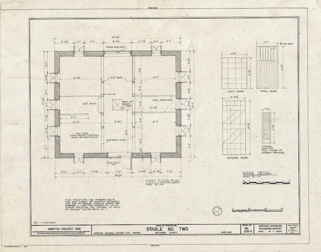 Blueprint HABS MD,3-Tow.V,1M- (Sheet 1 of 6) - Hampton, Stable Number Two, 535 Hampton Lane, Towson, Baltimore County, MD