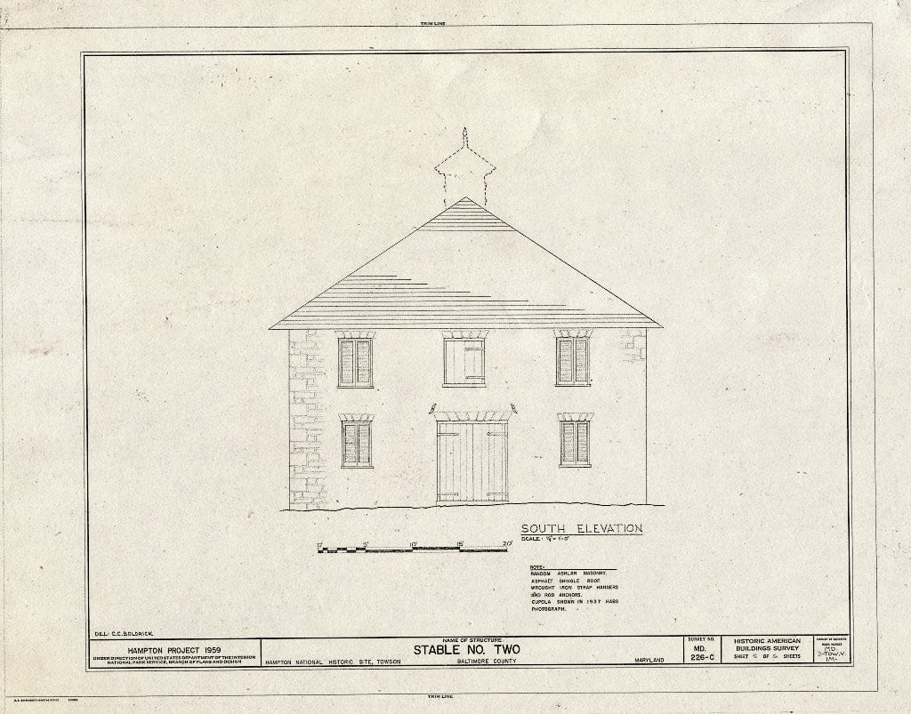 Blueprint HABS MD,3-Tow.V,1M- (Sheet 5 of 6) - Hampton, Stable Number Two, 535 Hampton Lane, Towson, Baltimore County, MD