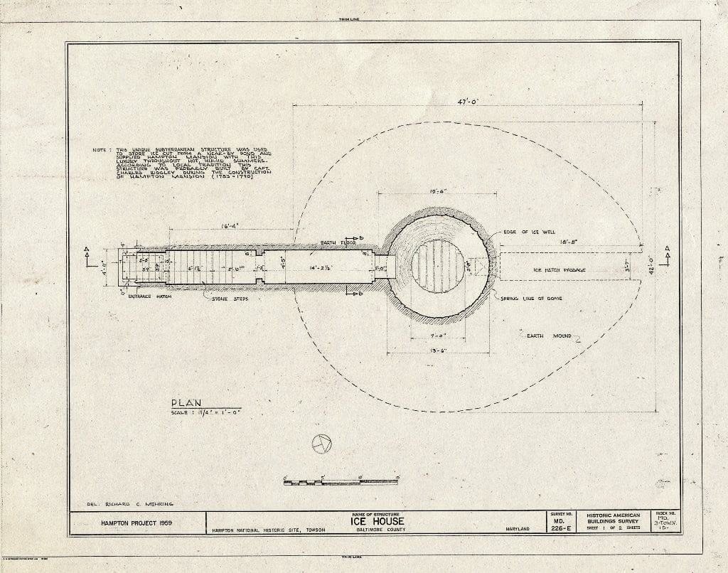 Blueprint HABS MD,3-Tow.V,1D- (Sheet 1 of 2) - Hampton, Icehouse, 535 Hampton Lane, Towson, Baltimore County, MD