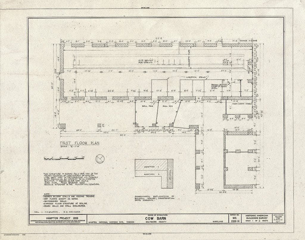 Blueprint HABS MD,3-Tow.V,1U- (Sheet 1 of 2) - Hampton, Cow Barn, 537 1/2 Saint Francis Road, Towson, Baltimore County, MD