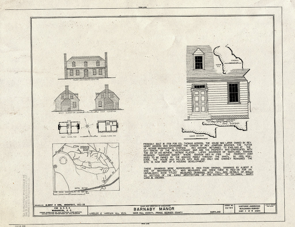 Blueprint HABS MD,17-OXHI.V,2- (Sheet 1 of 4) - Barnaby Manor, Wheeler & Wheeler Hill Roads, Oxon Hill, Prince George's County, MD