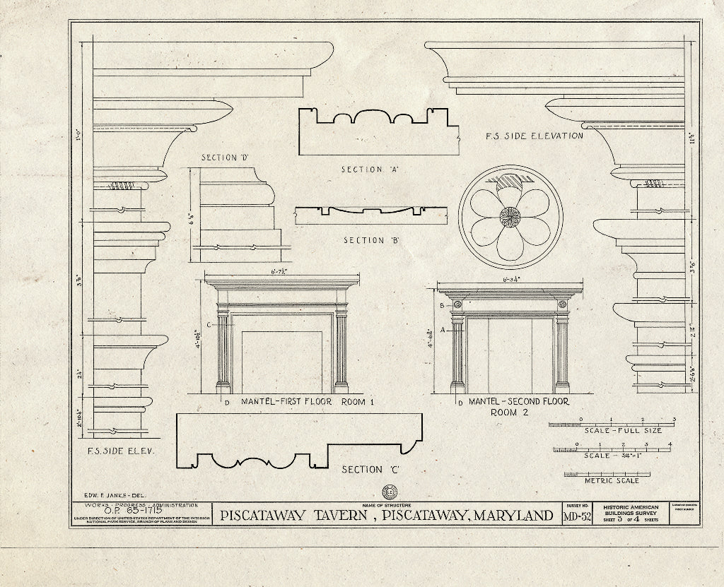 Blueprint HABS MD,17-PISC,1- (Sheet 3 of 4) - Piscataway Tavern, Piscataway Road (State Route 223) Vicinity, Piscataway, Prince George's County, MD