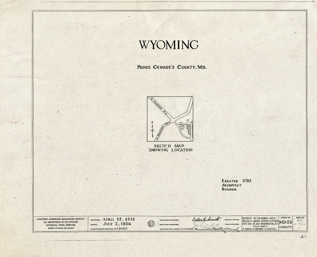 Blueprint HABS MD,17-TIP.V,1- (Sheet 0 of 4) - Wyoming, 330 Thrift Street (11530 Thrift Road), Clinton, Prince George's County, MD