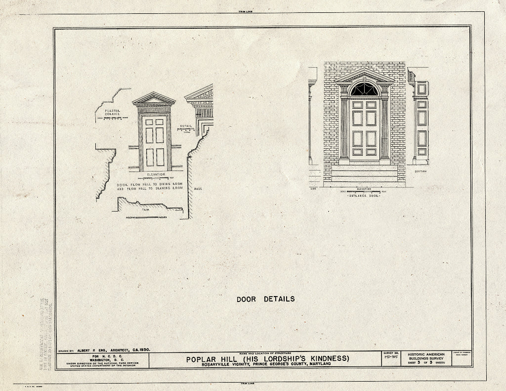 Blueprint HABS MD,17-ROSVI.V,1- (Sheet 3 of 3) - Poplar Hill, 7606 Woodyard Road (His Lordship's Kindness Road) (Rosaryville Vicinity), Clinton, Prince George's County, MD