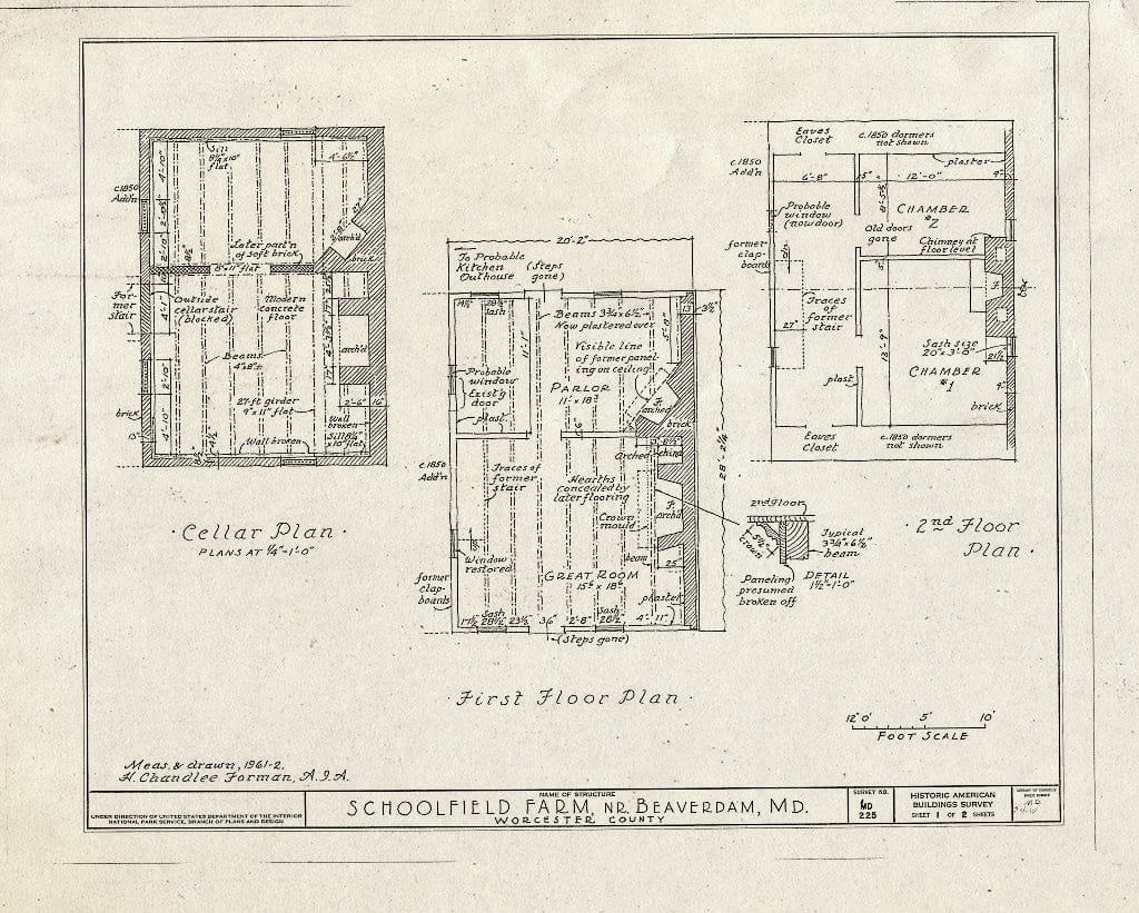 Blueprint HABS MD,24-BEAV.V,1- (Sheet 1 of 2) - Schoolfield Farm House, Hillman Road, Pocomoke City, Worcester County, MD