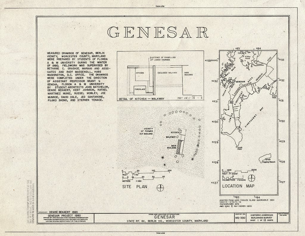 Blueprint HABS MD,24-BERL.V,2- (Sheet 1 of 13) - Genesar, State Route 611, Berlin, Worcester County, MD