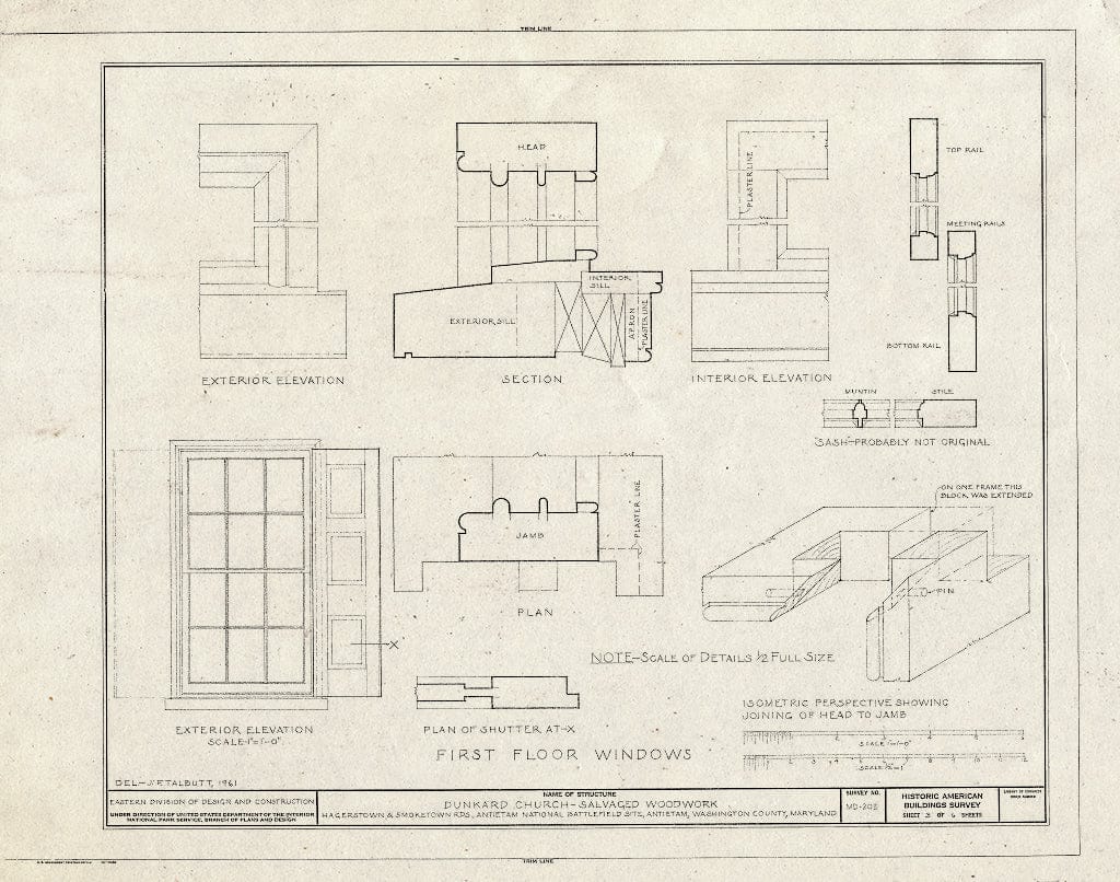 Blueprint HABS MD,22-Sharp.V,1- (Sheet 3 of 6) - Dunker Church, Hagerstown & Smoketown Roads, Sharpsburg, Washington County, MD