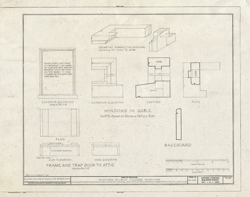 Blueprint HABS MD,22-Sharp.V,1- (Sheet 4 of 6) - Dunker Church, Hagerstown & Smoketown Roads, Sharpsburg, Washington County, MD