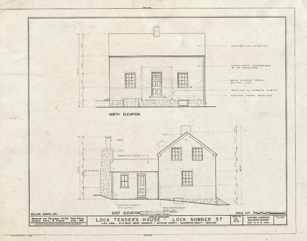 Blueprint HABS MD,22-Anti.V,6- (Sheet 5 of 9) - Chesapeake & Ohio Canal, Lock Tender's House, Lock 37, 67.0 Miles Above Tidewater, Antietam, Washington County, MD